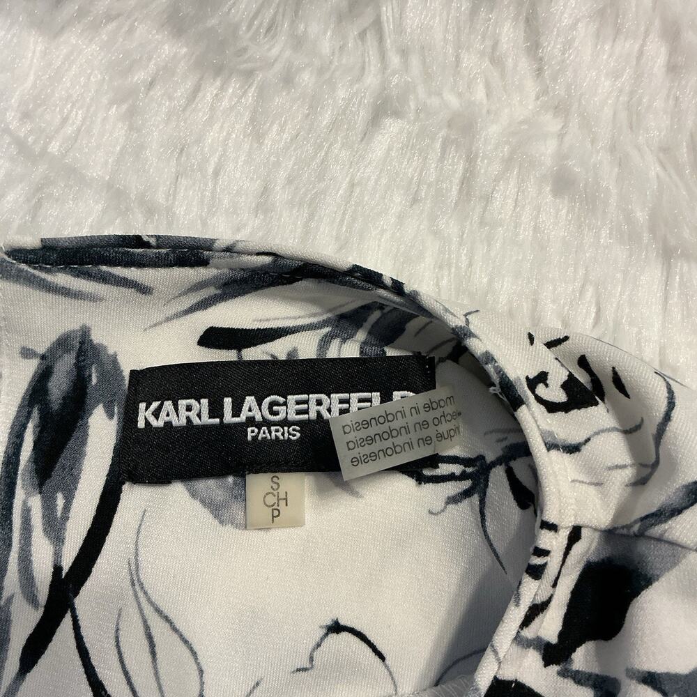 Karl Lagerfeld Paris Women’s Small 3/4 Sleeve Floral White/black Blouse - Picture 3 of 10